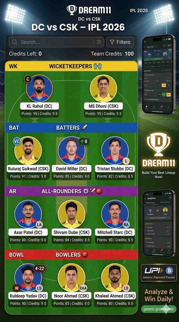 DC vs CSK Dream11 Team