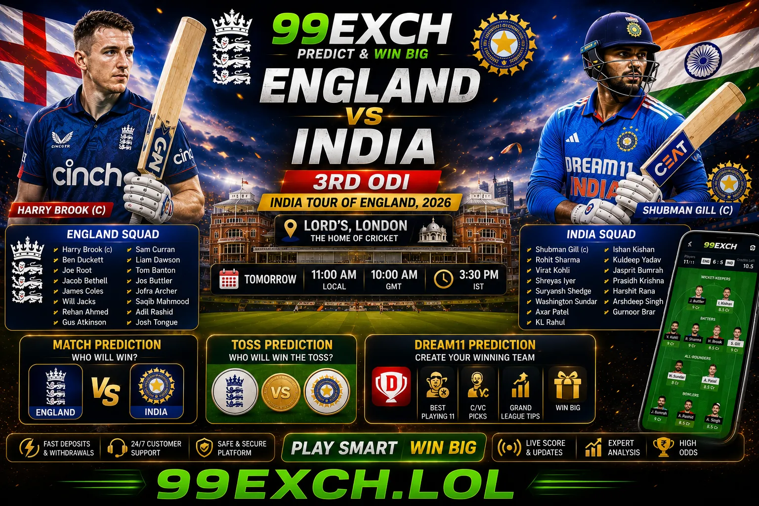 England vs India 3rd ODI Lord's Match Prediction