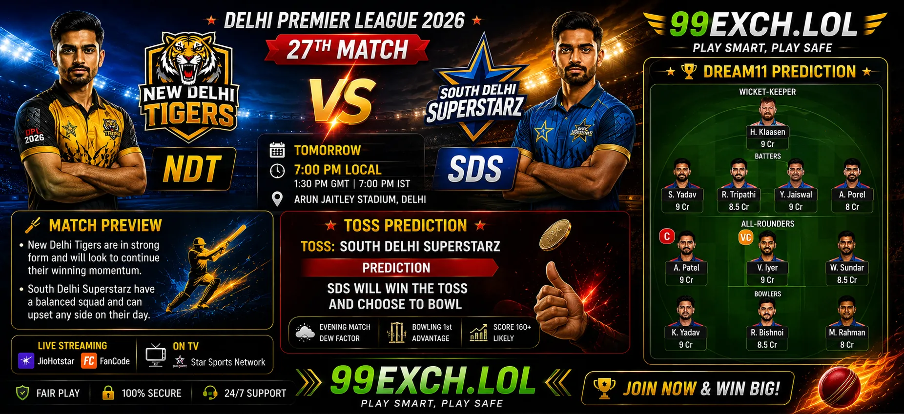NDT vs SDS match prediction DPL 2026