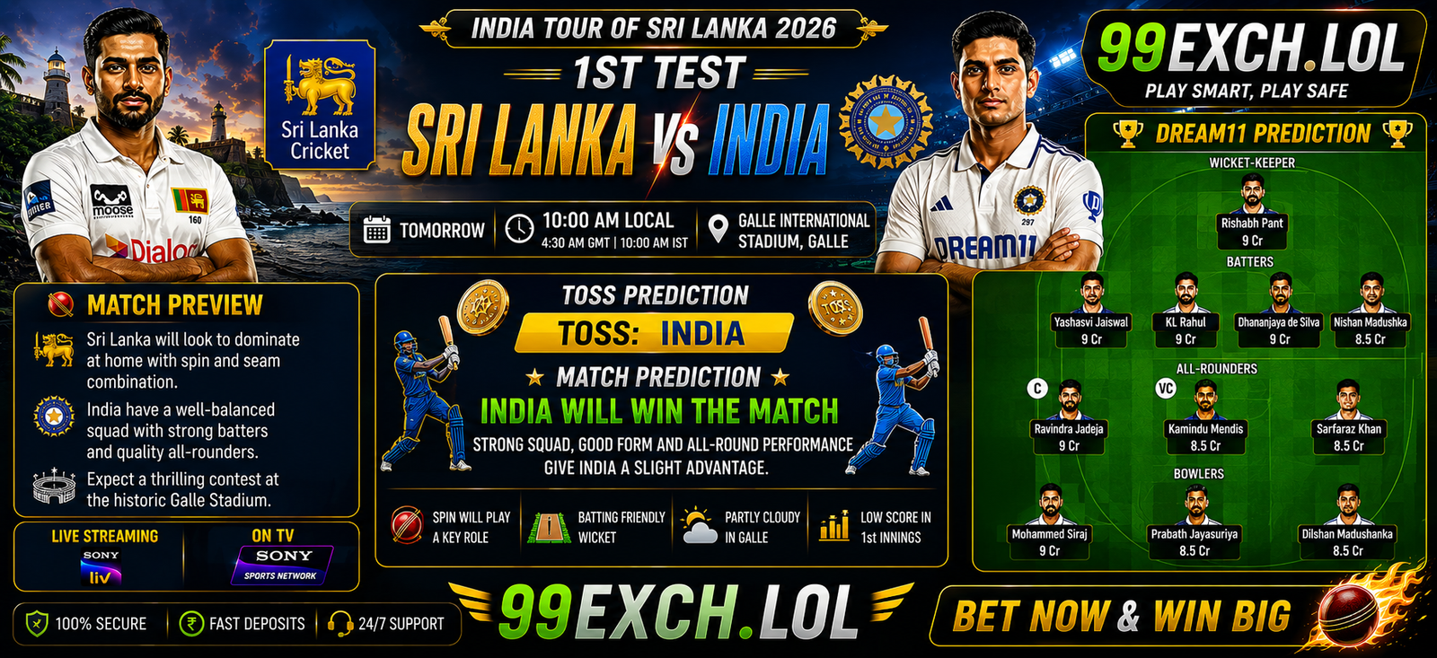 SL vs IND 1st Test match prediction India tour of Sri Lanka 2026