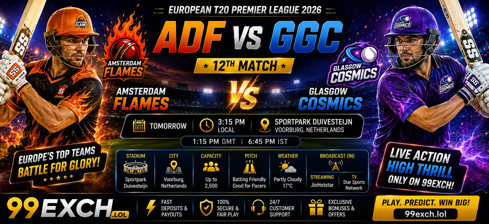 ADF vs GGC 12th Match Prediction ETPL 2026 - Sportpark Duivesteijn